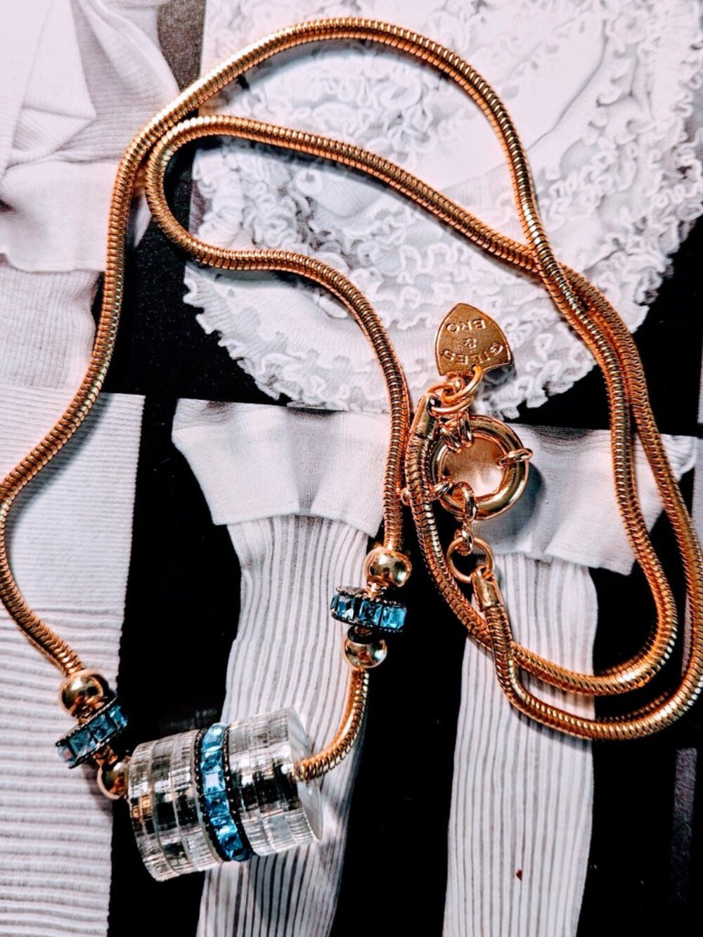 Giles & Bros Necklace Lucite & Crystal Gold Necklace
